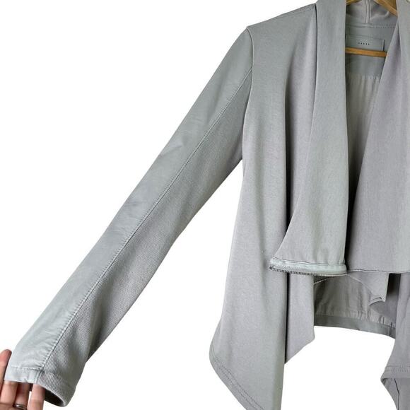 BlankNYC Private Practice Vegan Leather & Cotton Drape Front Moto Jacket Gray, S - Picture 6 of 16